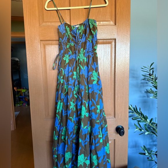 Moon River Floral Maxi Dress – Brown with Blue & Green Print, Size XS - Picture 1 of 6